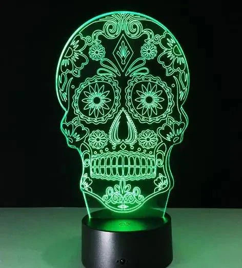 3D Skull Night Light with green illumination and intricate skull design.