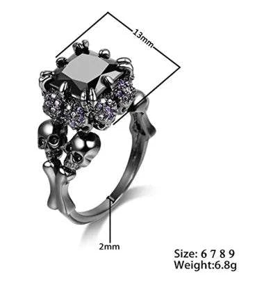 Fashion Black Skull Zircon Ring with skull design and sparkling zircon gems.