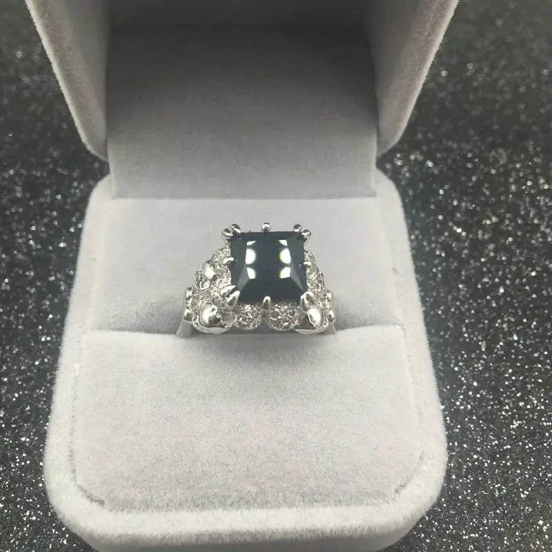 Fashion Black Skull Zircon Ring with skull design and sparkling zircon gems.