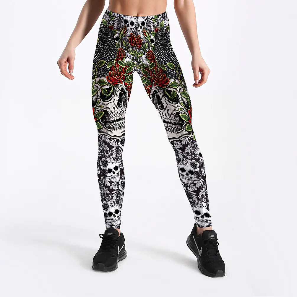 Spooky Rose Skull Fashion Leggings
