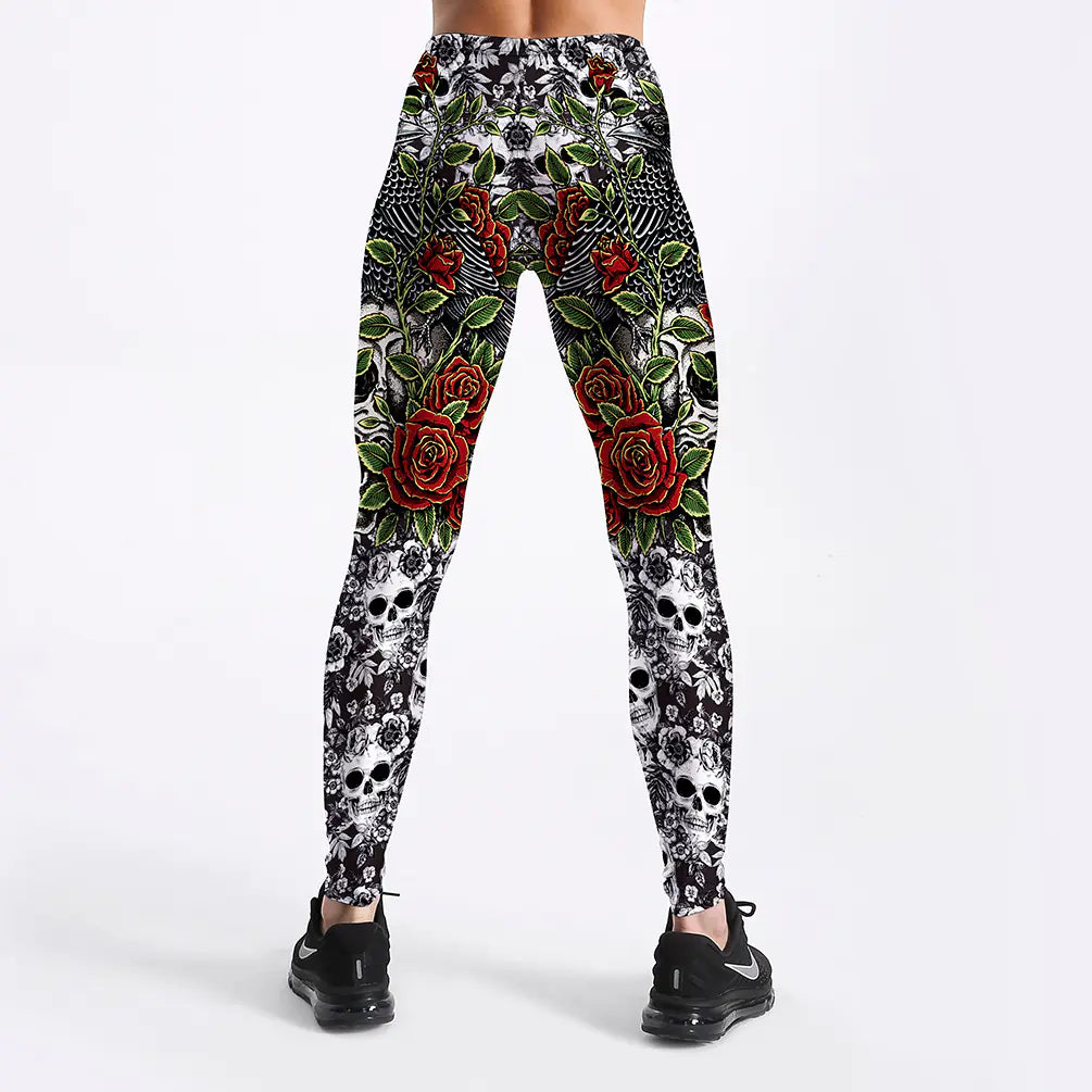 Spooky Rose Skull Fashion Leggings