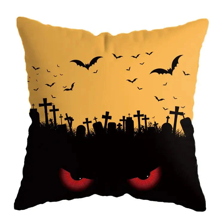 Linen Skull Halloween Pillow Cover with spooky skull design, perfect for festive decor.