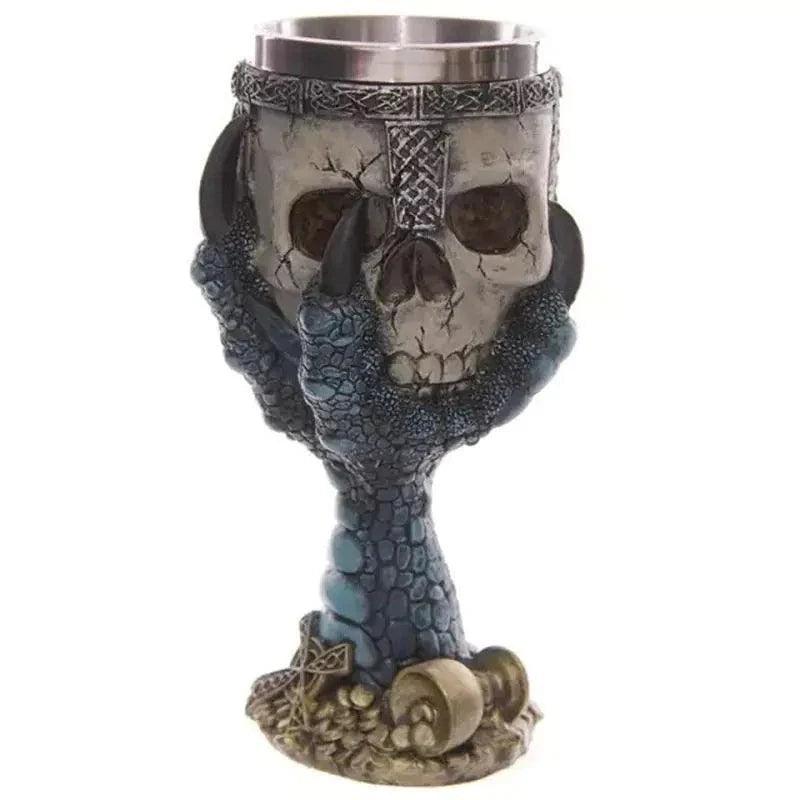 Green skull goblet cup crafted from resin, artistic drinkware.