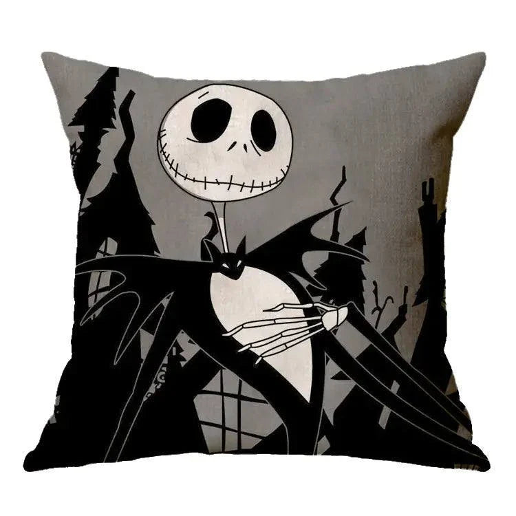 Linen Skull Halloween Pillow Cover with spooky skull design on high-quality linen fabric.