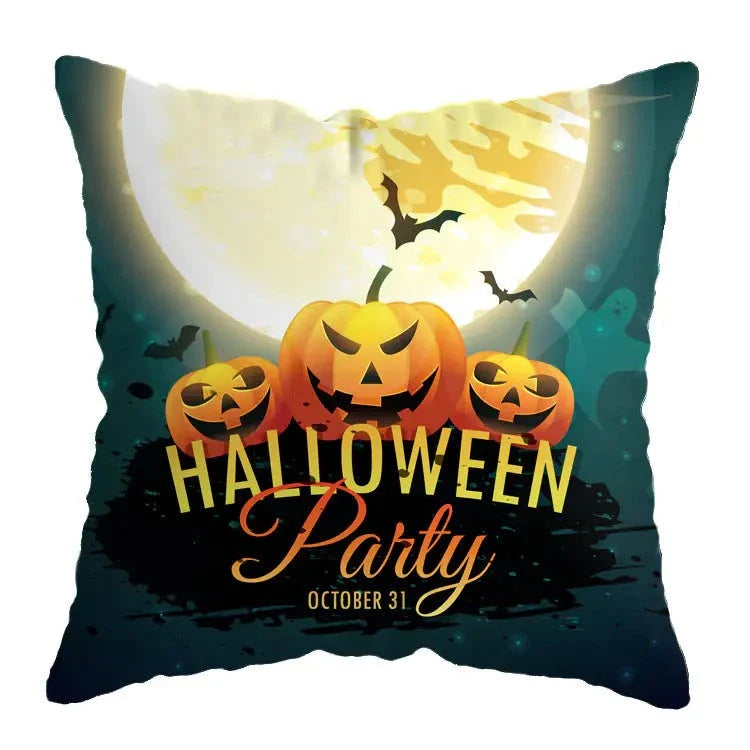 Linen Skull Halloween pillow cover with unique skull design, 45x45cm, festive home decor.