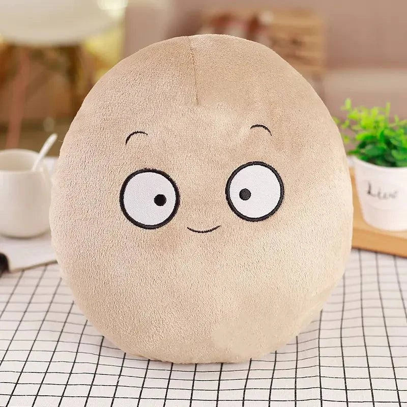 Large smiling plush toy from the Plants vs. Zombies Plush Set on a table.