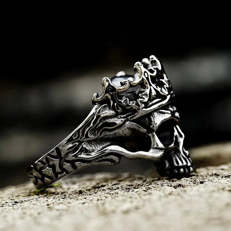 Rebel Skull Titanium Crown Ring with punk skull and crossbones design.