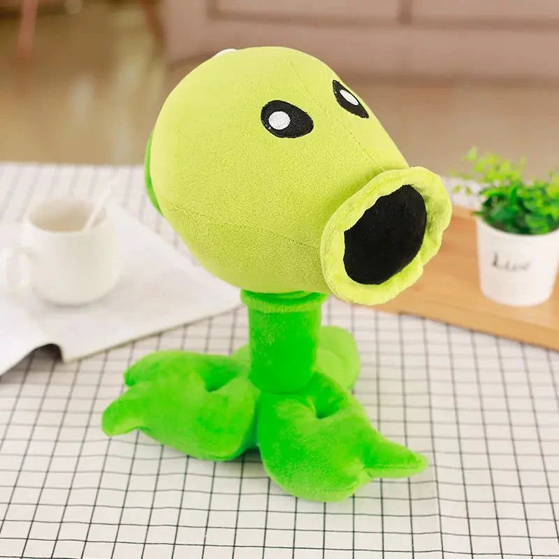 Large Plush Pea Shooter from Plants vs. Zombies Set on Table