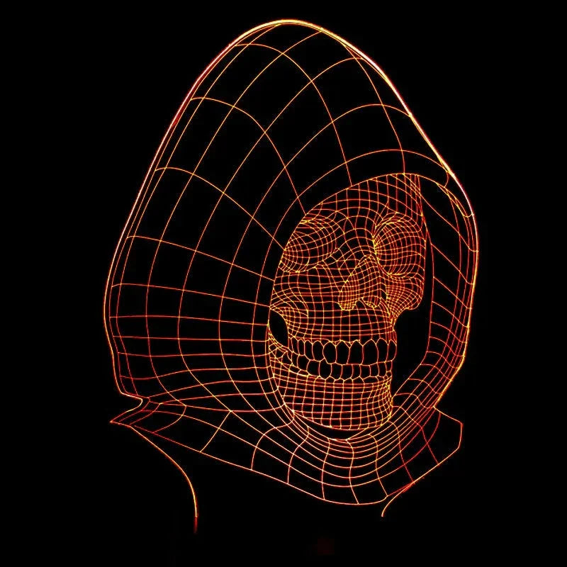 3D Skull Night Light with mesmerizing wireframe design in red-orange hue.