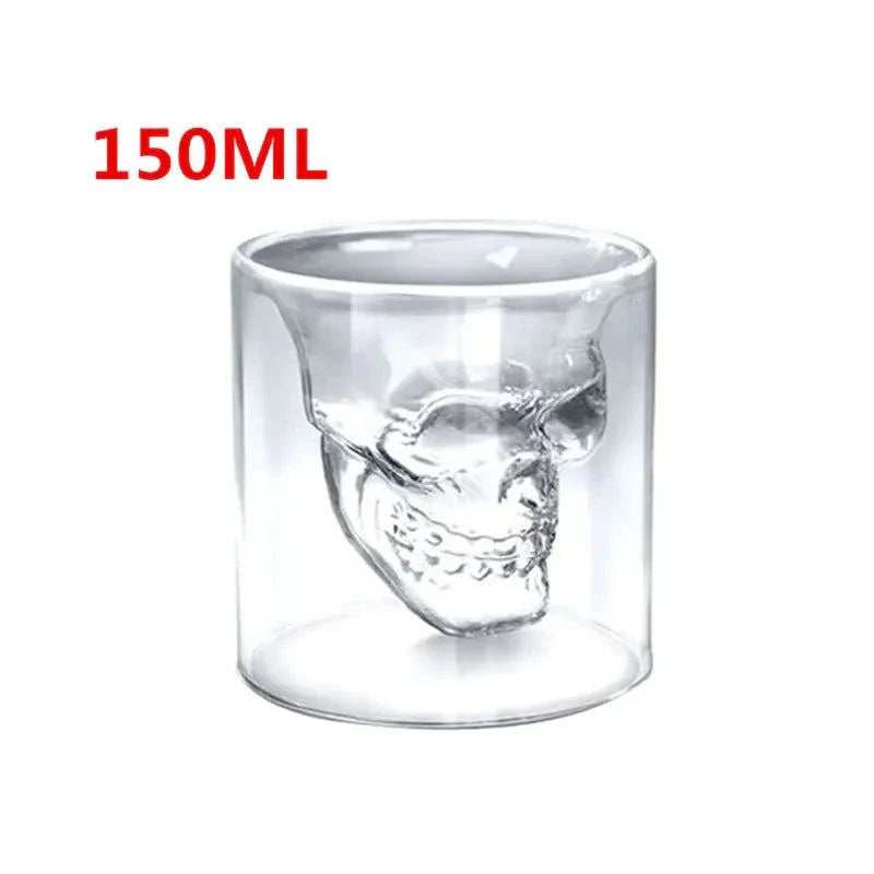 Skull Head Crystal Wine Glass, 150ML capacity, modern design, clear glass with skull shape.