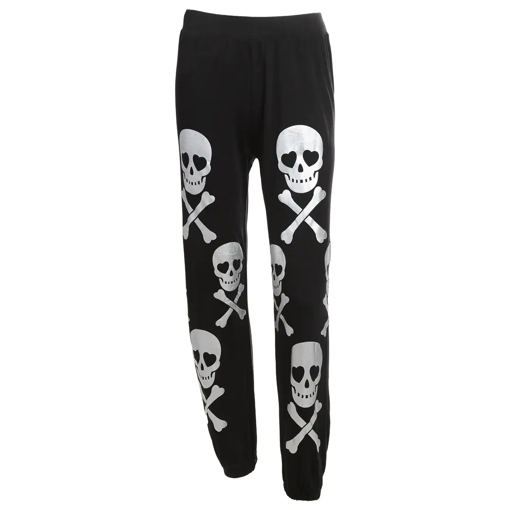 Skull Motif High-Waist Pants