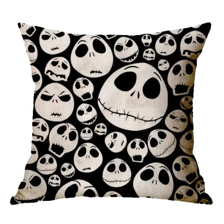 Linen Skull Halloween Pillow Cover with unique skull design for festive decor.