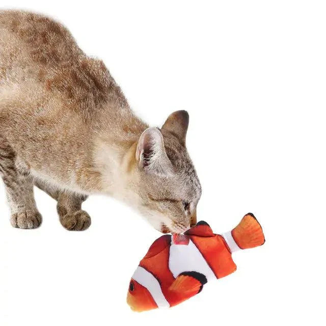 Cat playing with a colorful Creative Fish Shape Pet Toy.