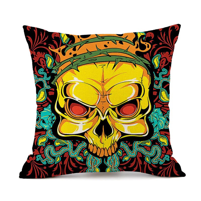 Custom Skull Linen Cushion Cover