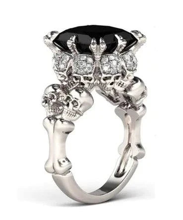 Fashion Black Skull Zircon Ring with skull design and sparkling zircon gems.