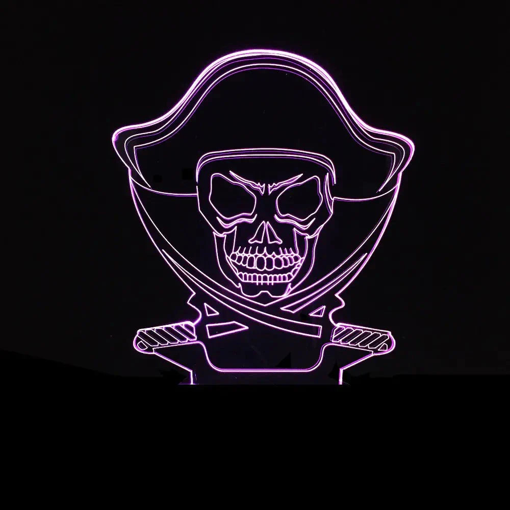 3D Skull Night Light with pirate design in purple color.