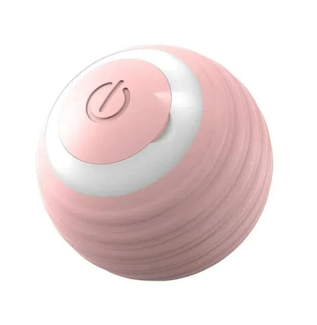 Smart dog toy ball in pink with silicone and ABS plastic, battery-operated.