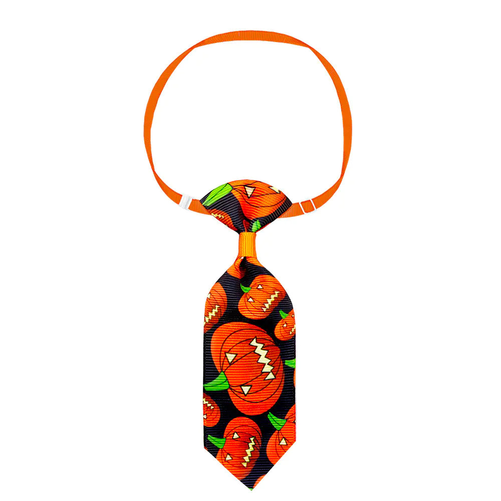 Wonderland Pet Spooky Necktie Series, Halloween pumpkin design, adjustable pet accessory for cats and dogs.