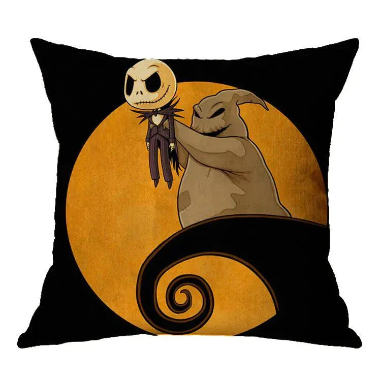 Linen Skull Halloween Pillow Cover with spooky skull design, 45x45cm, perfect for festive decor.