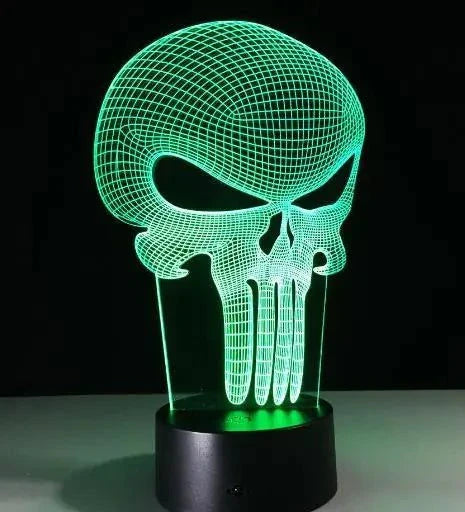 3D Skull Night Light in green, showcasing captivating design on black base.