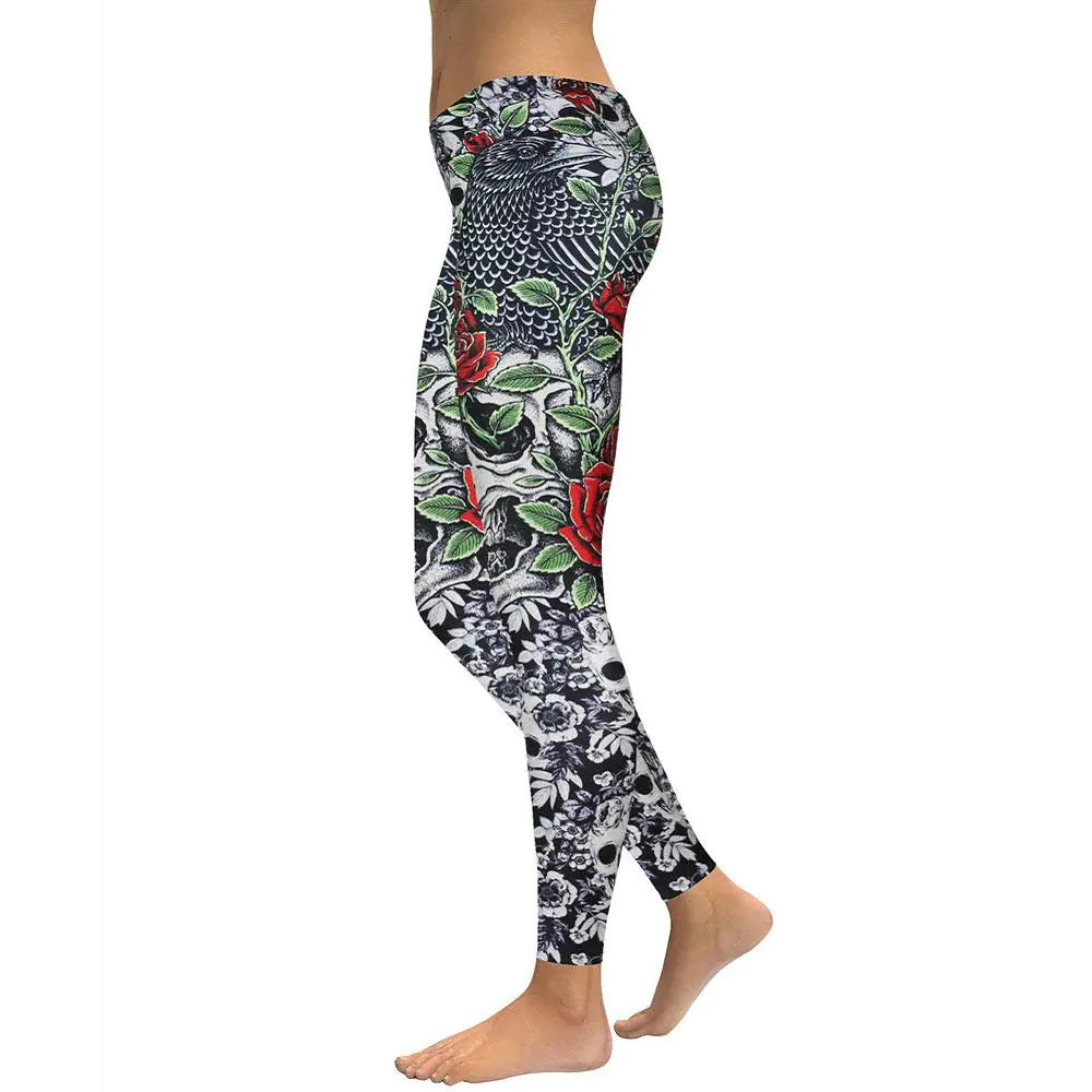 Spooky Rose Skull Fashion Leggings