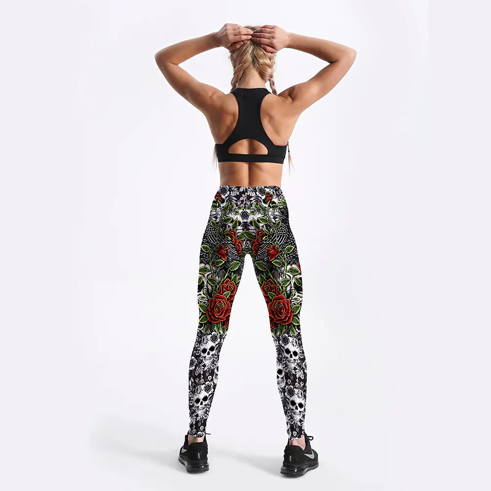 Spooky Rose Skull Fashion Leggings