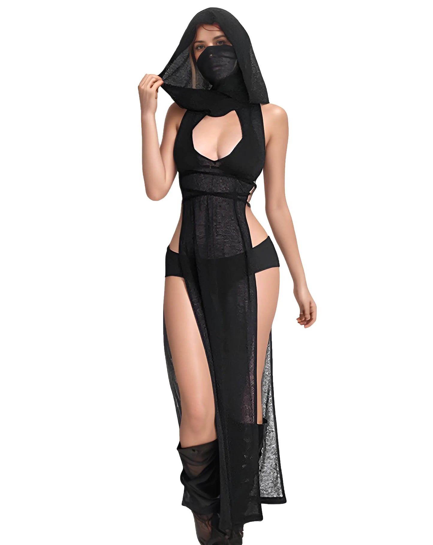 High Slit Sheer Gothic Dress for Women