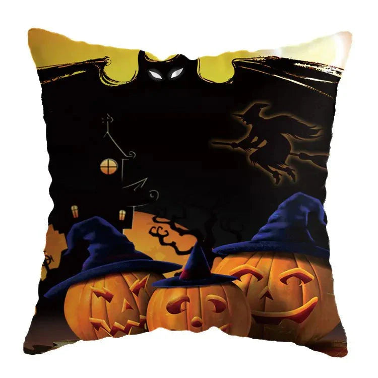 Linen Skull Halloween Pillow Cover featuring unique skull design, perfect for spooky home decor; 45x45cm, high-quality linen.