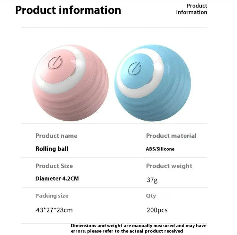 Smart Dog Toy Ball in Grounder-Pink and Grounder-Blue, made of ABS/Silicone with 42mm diameter, battery-operated pet toy.