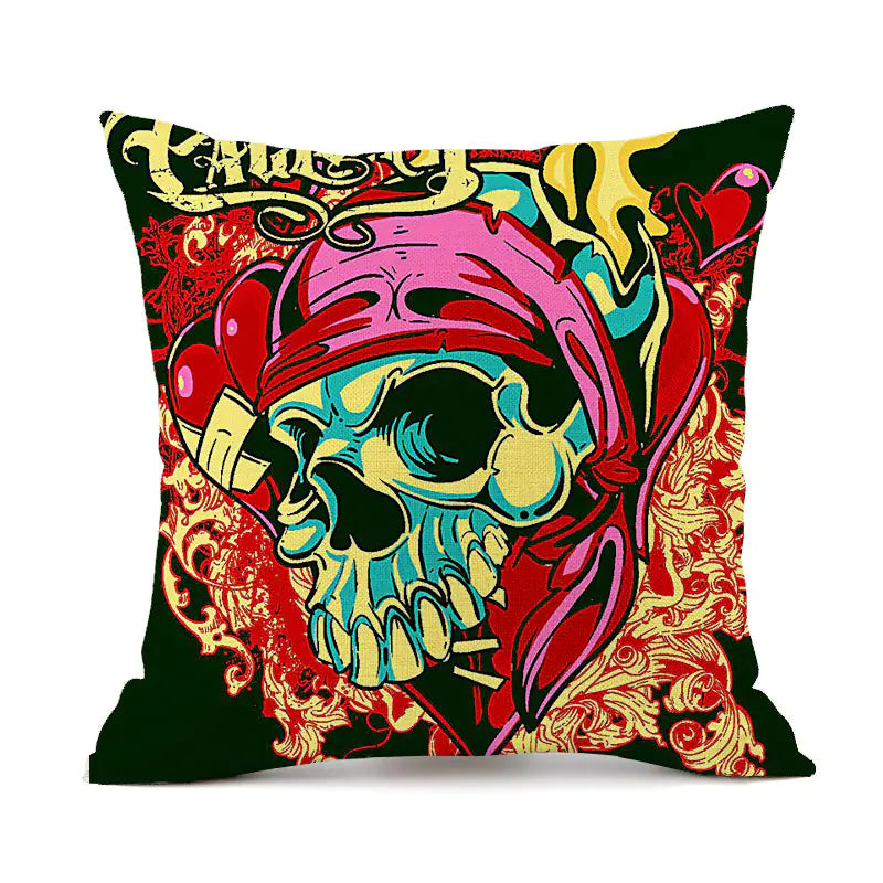 Custom Skull Linen Cushion Cover