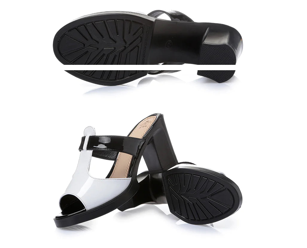 Chic Black & White Heeled Sandals