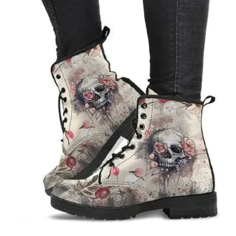 High-Top Skull Design Martin Boots