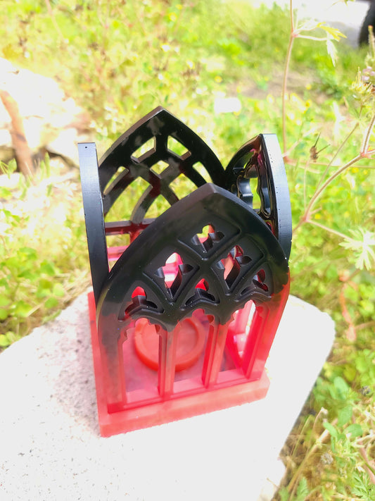 Handmade black to red Cathedral Tea Light Candle Holder