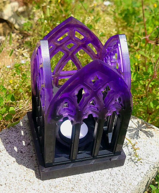 Handmade Purple to black Cathedral Tea Light Candle Holder