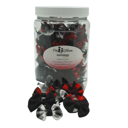 Gothic Check Bow Pet Ribbons - 1.5" Assortment in Jar