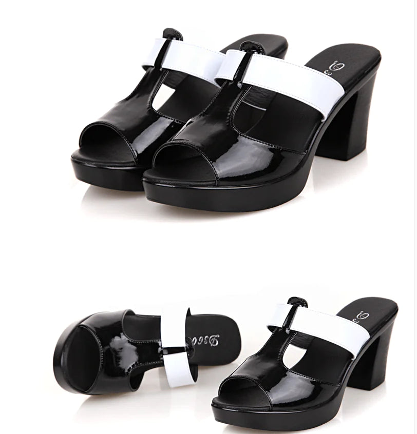 Chic Black & White Heeled Sandals