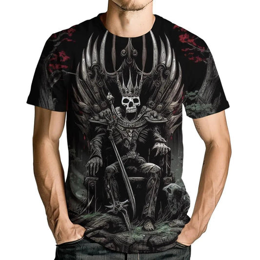 Mens Skull Graphic Tshirt, 3D Print Skeleton Shirt, Funny Skull Tees, Black, 2XL.