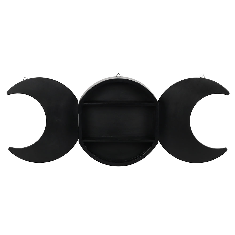 Triple Moon Shelving Display with central storage and crescent displays in black.