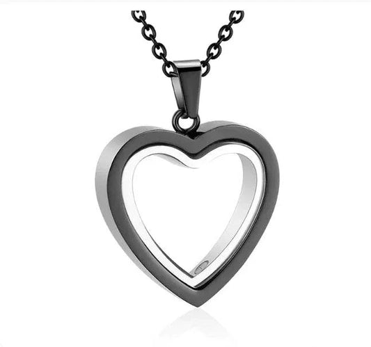 Peach Heart Multi-Color Memorial Locket in black finish with openable heart shape and O-chain for cherished memories.