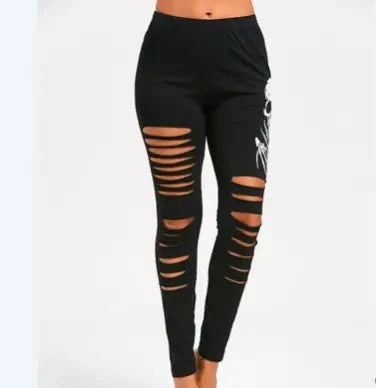 Sass Grabbin' Skull Print Leggings with broken hole style.