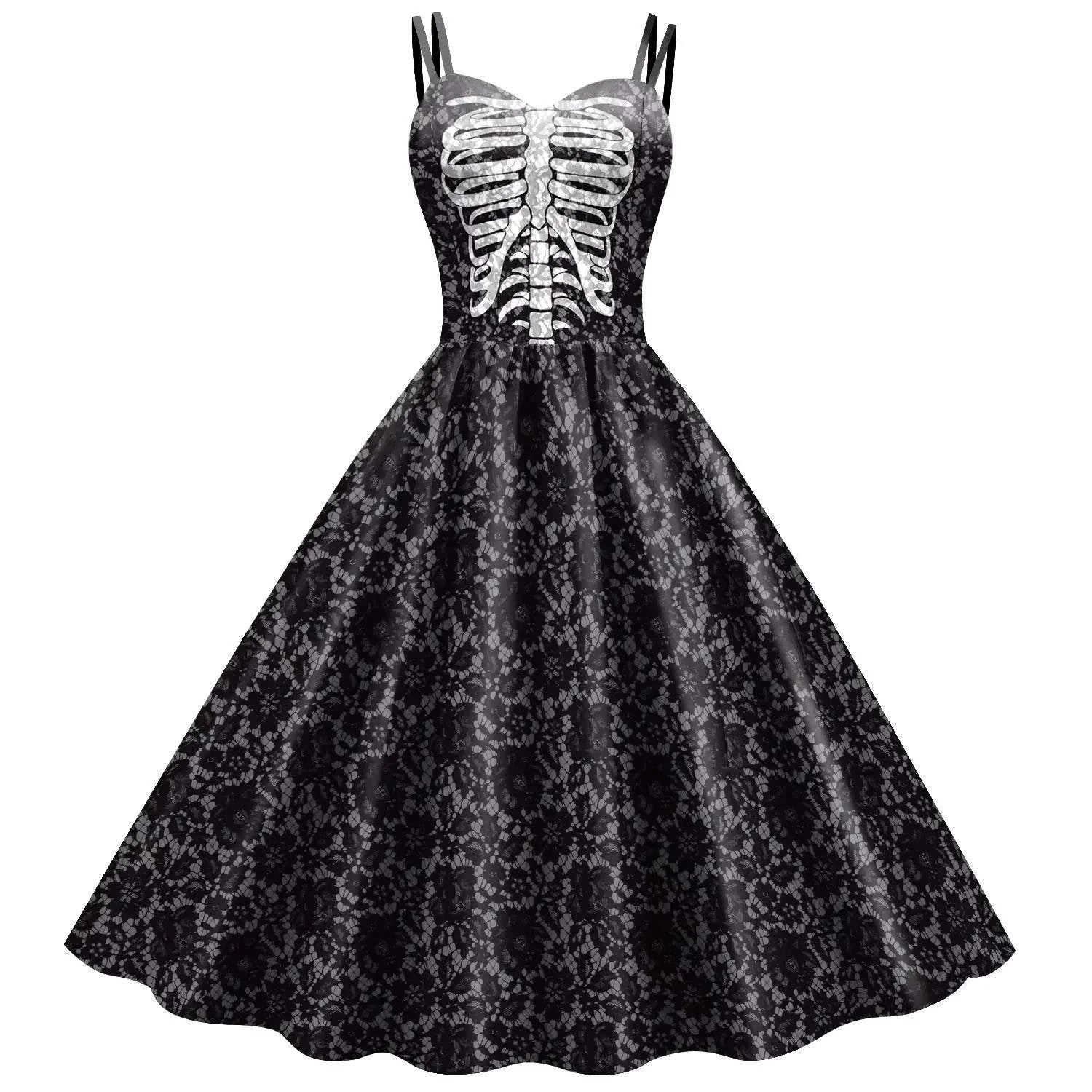 Skeleton Print Halloween Pleated Dress