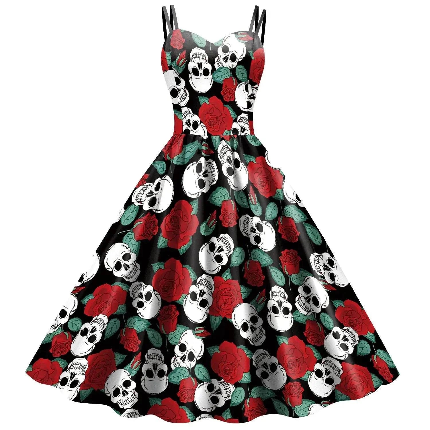 Skeleton Print Halloween Pleated Dress