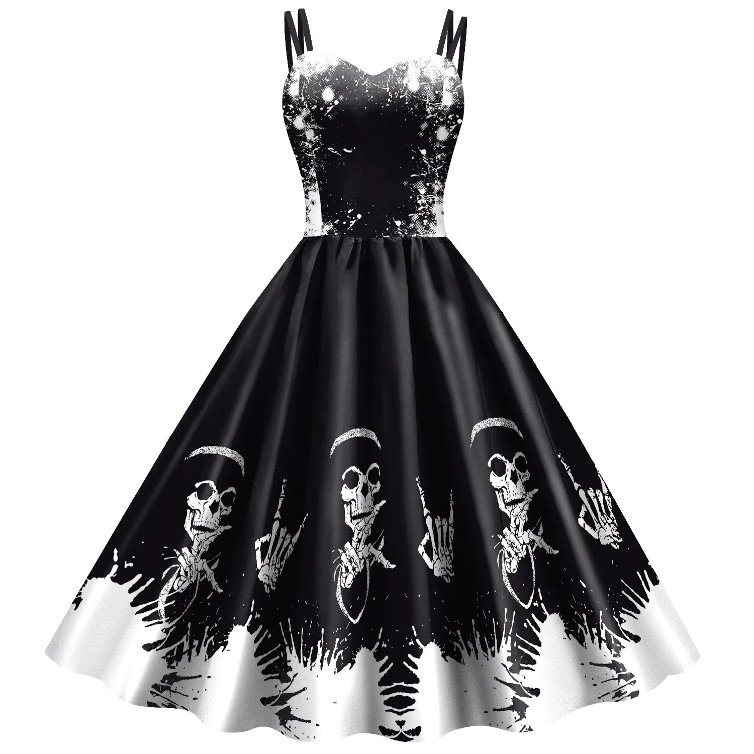 ladies-3d-skull-print-sling-dress