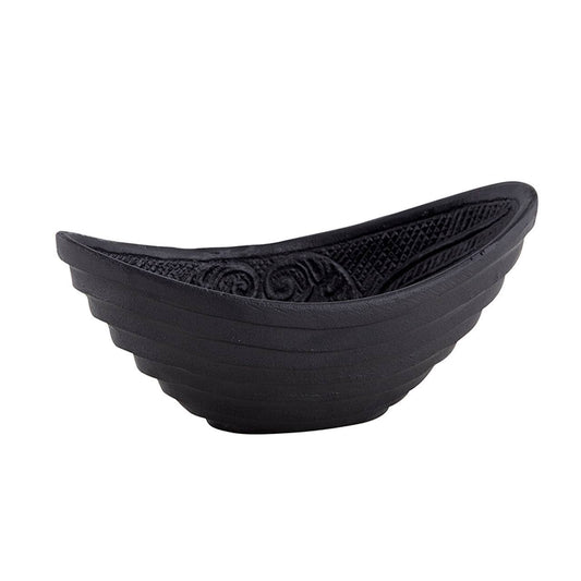 Gothic cast iron black oval bowl with elegant embossed design, 6.5 x 3 inches, versatile serving and catchall bowl