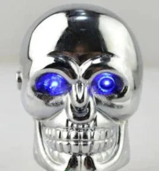 LED Skull Shift Knob with blue illuminated eyes on chrome finish.
