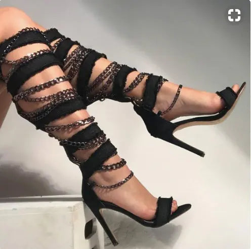 Chic Summer Heel Boots & Chain Sandals
