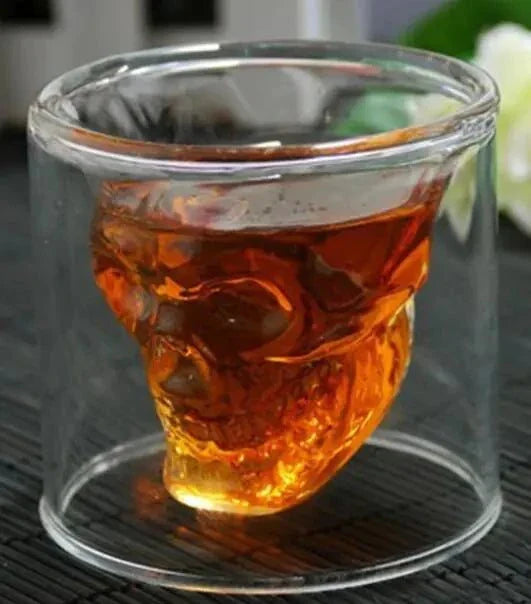 Skull Head Crystal Wine Glass with unique skull design, perfect for hot or cold beverages.