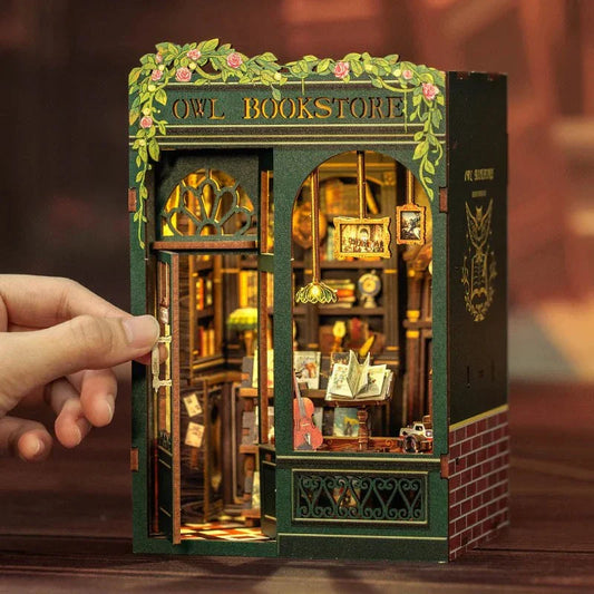 Miniature DIY Cottage Book Stand with detailed design and easy assembly, perfect for organizing books.