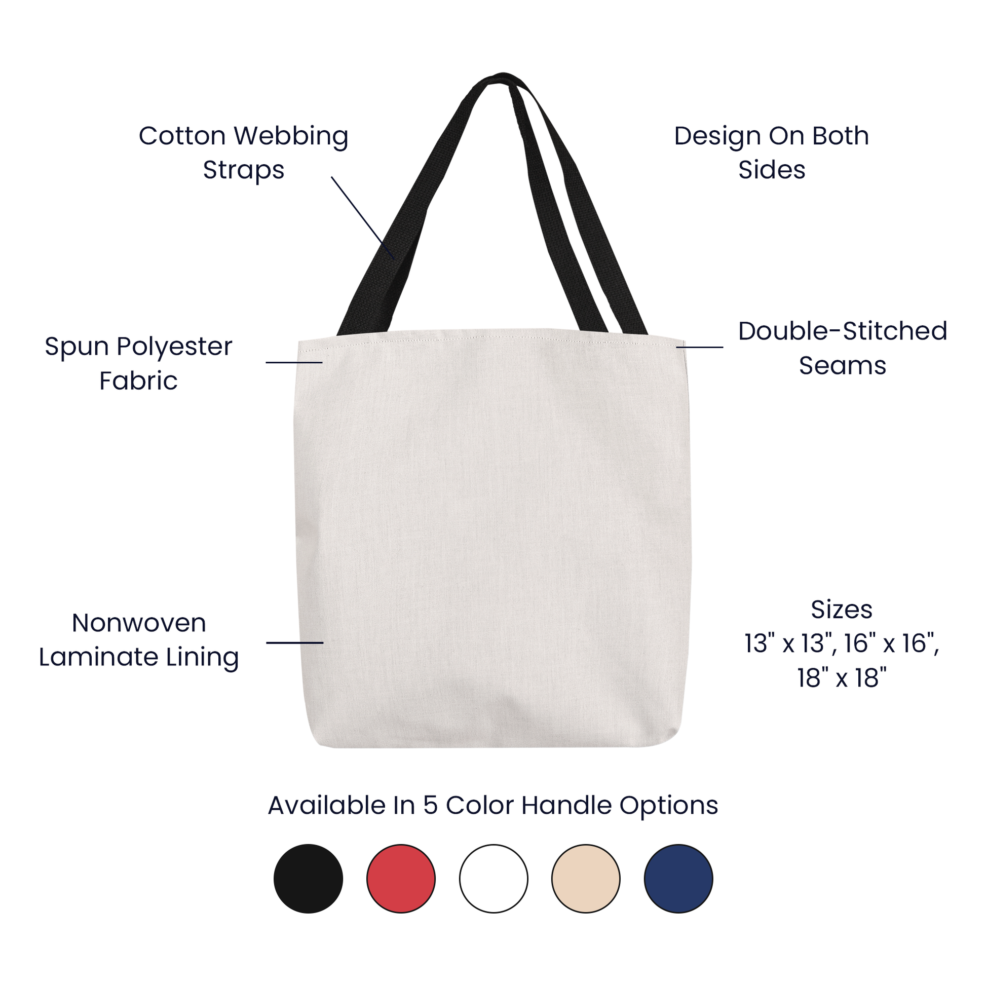 Strange & Unusual Tote Bag with polyester fabric, laminate lining, and five handle color options.
