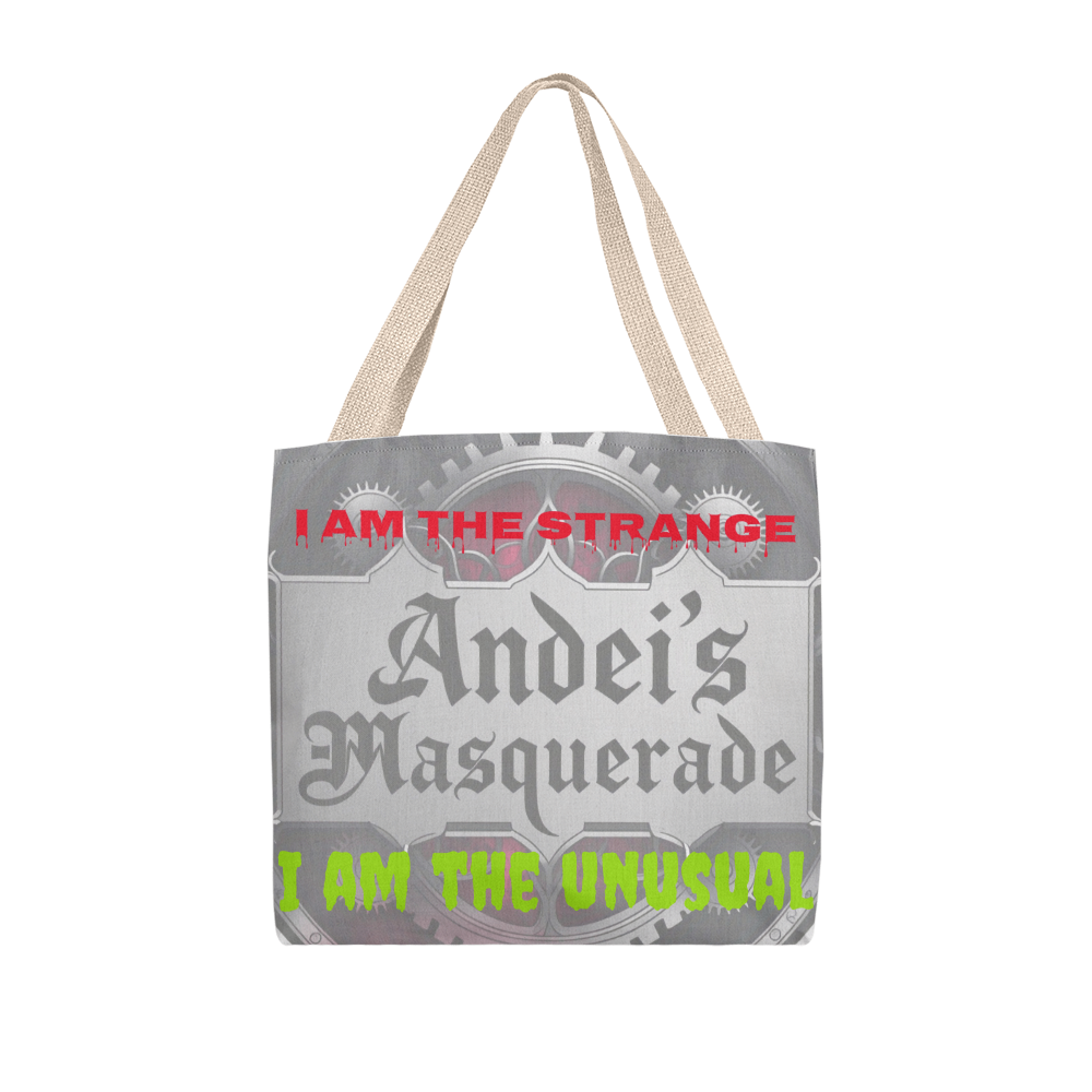 Strange & Unusual Tote Bag with unique design and cotton webbing straps.